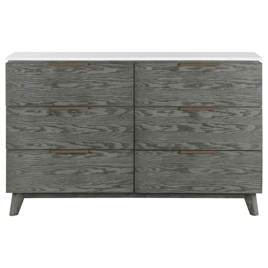 Nathan 6-Drawer Dresser White Marble And Grey