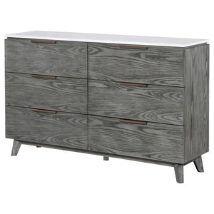 Nathan 6-Drawer Dresser White Marble And Grey