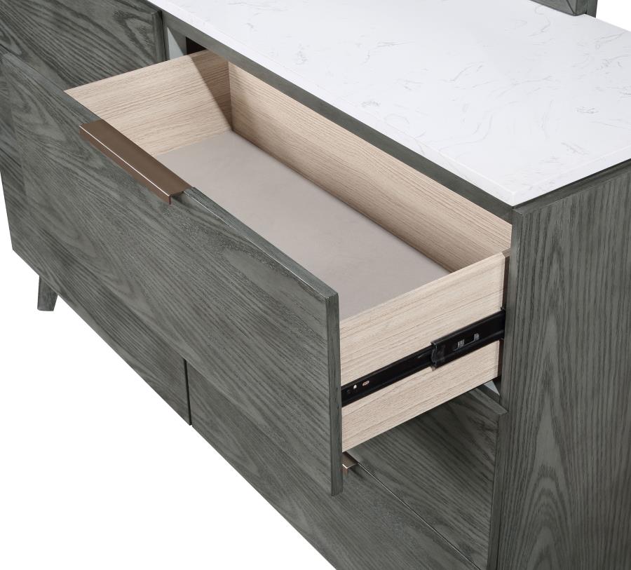 Nathan 6-Drawer Dresser White Marble And Grey