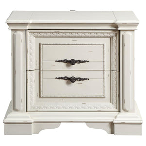 Evelyn 2-Drawer Nightstand With USB Ports Antique White