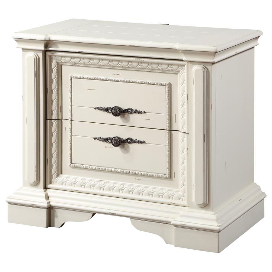 Evelyn 2-Drawer Nightstand With USB Ports Antique White