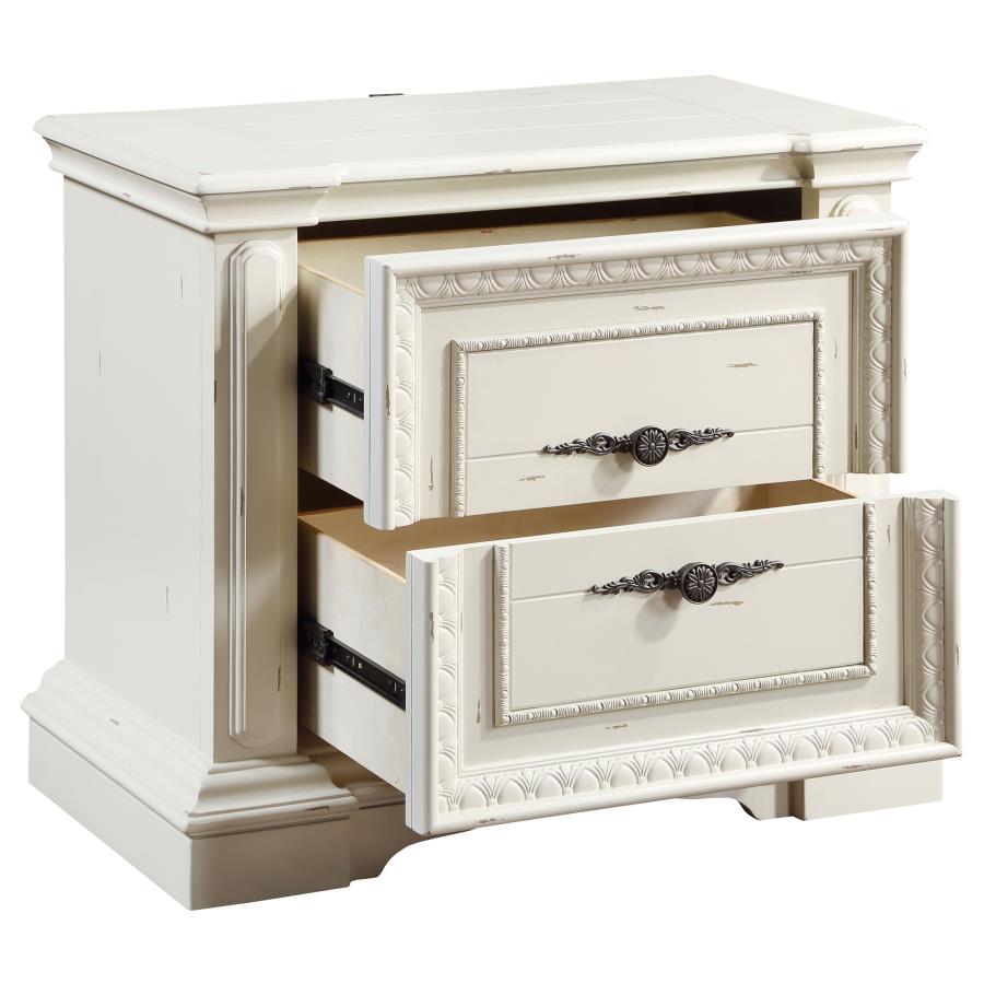 Evelyn 2-Drawer Nightstand With USB Ports Antique White