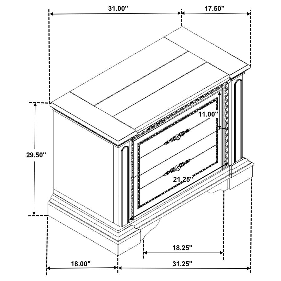 Evelyn 2-Drawer Nightstand With USB Ports Antique White