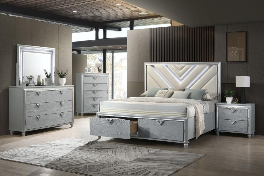 Veronica Platform Storage Bed With Upholstered LED Headboard Light Silver