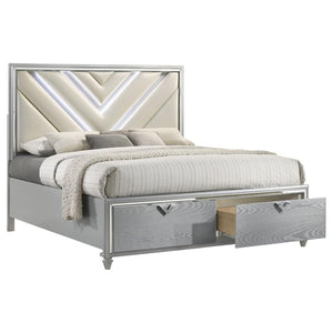 Veronica Platform Storage Bed With Upholstered LED Headboard Light Silver