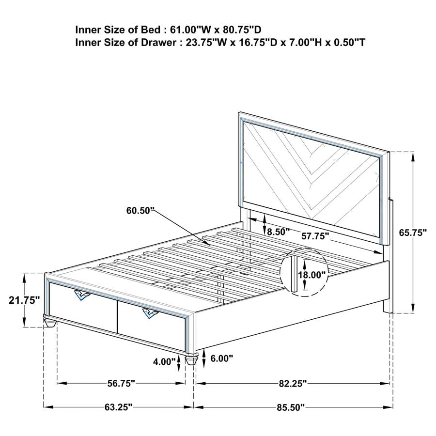 Veronica Platform Storage Bed With Upholstered LED Headboard Light Silver