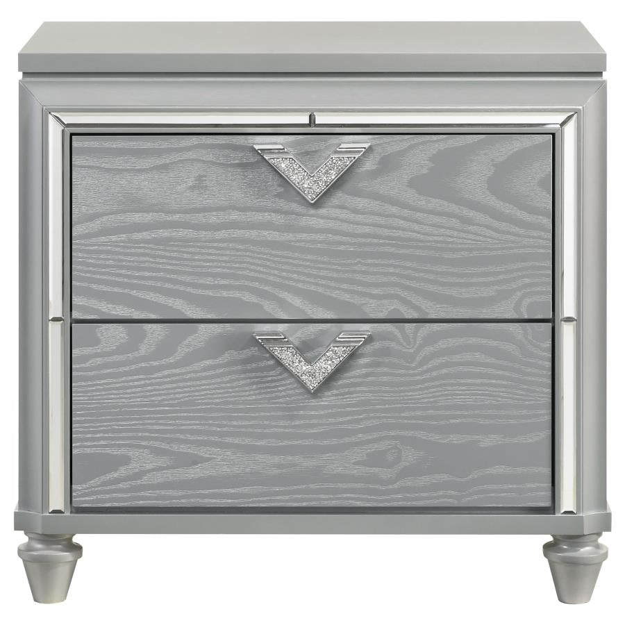 Veronica 2-Drawer Nightstand Bedside Table Light Silver