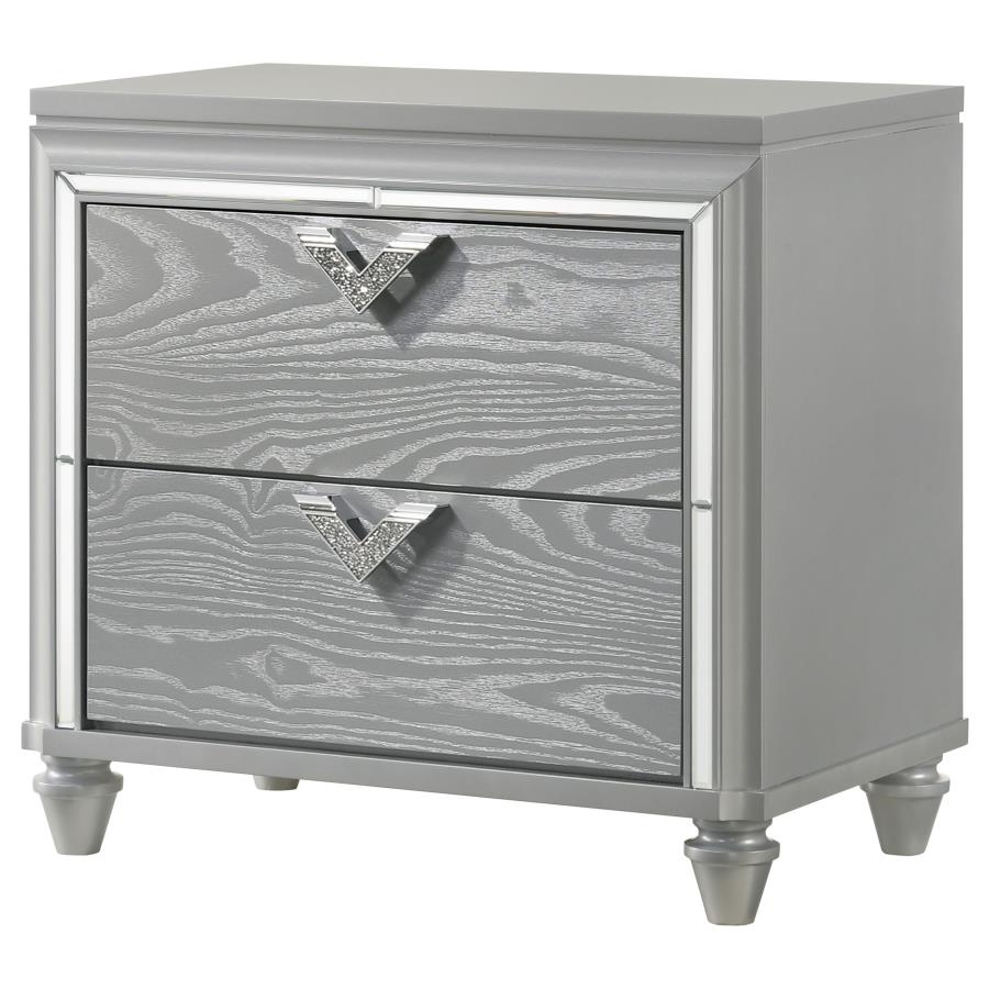 Veronica 2-Drawer Nightstand Bedside Table Light Silver