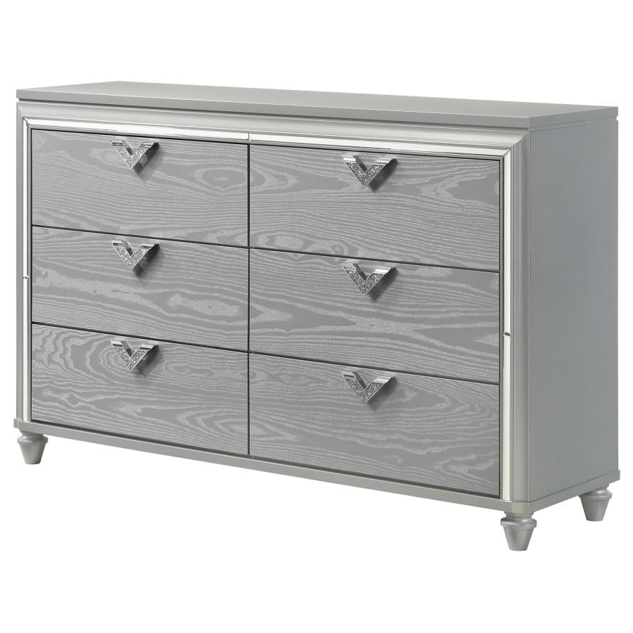 Veronica 6-Drawer Bedroom Dresser Light Silver