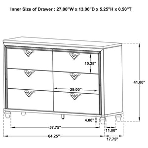 Veronica 6-Drawer Bedroom Dresser Light Silver