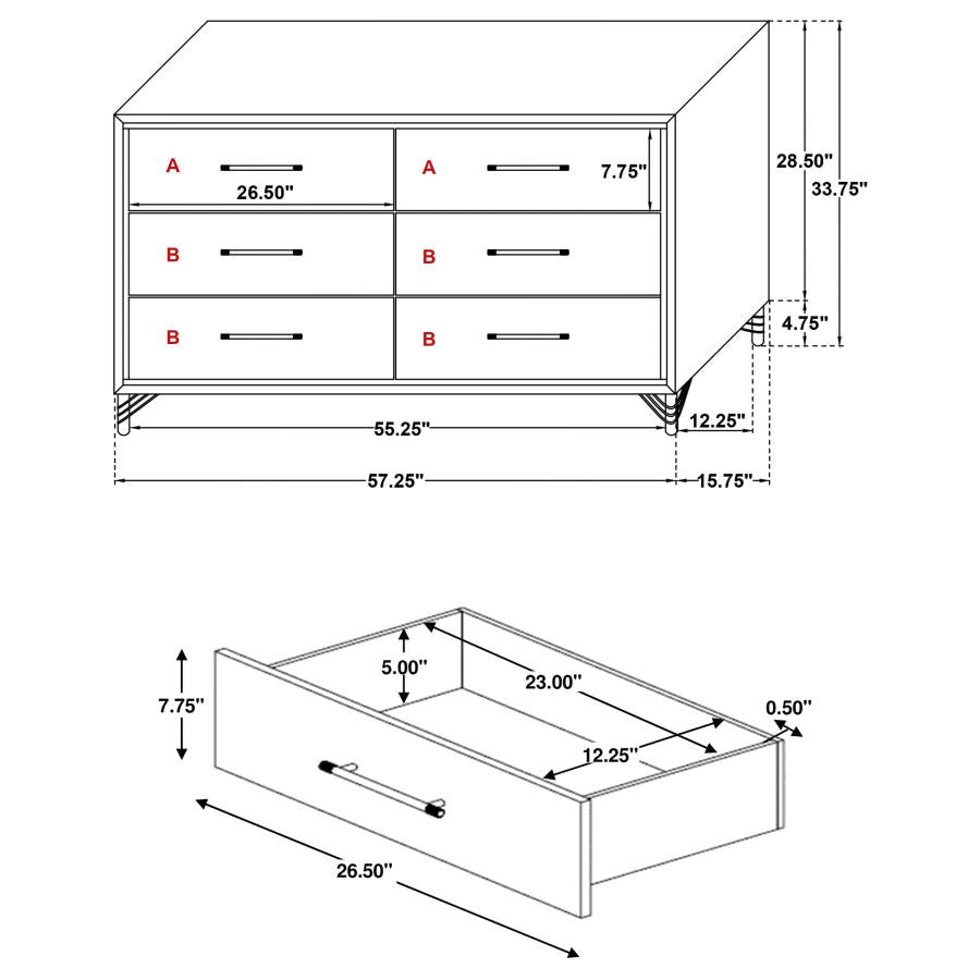 Lucia 6-Drawer Bedroom Dresser White