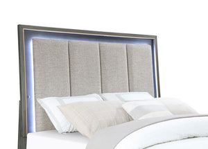 Kieran Panel Bed With Upholstered LED Headboard Grey