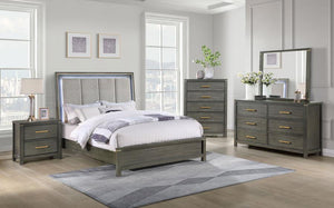 Kieran Panel Bed With Upholstered LED Headboard Grey