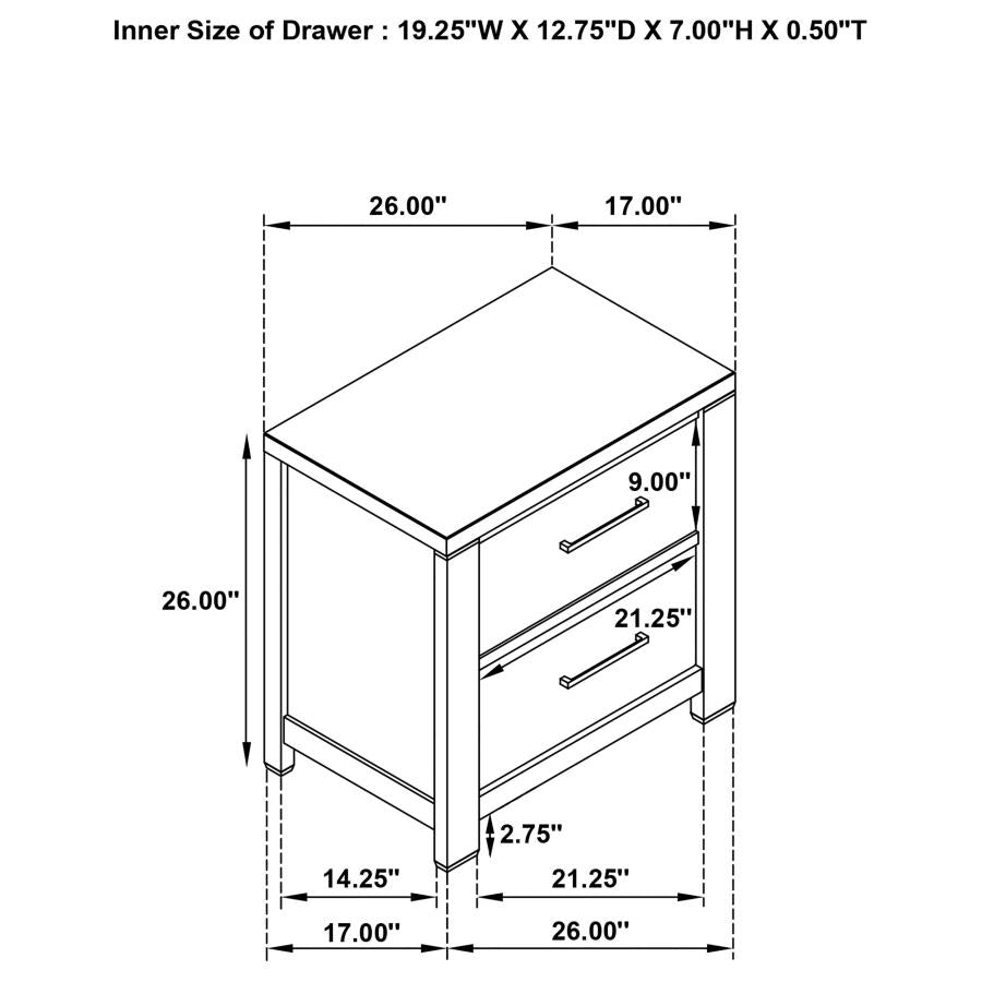 Kieran 2-Drawer Nightstand Bedside Table Grey