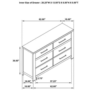 Kieran 6-Drawer Bedroom Dresser Grey