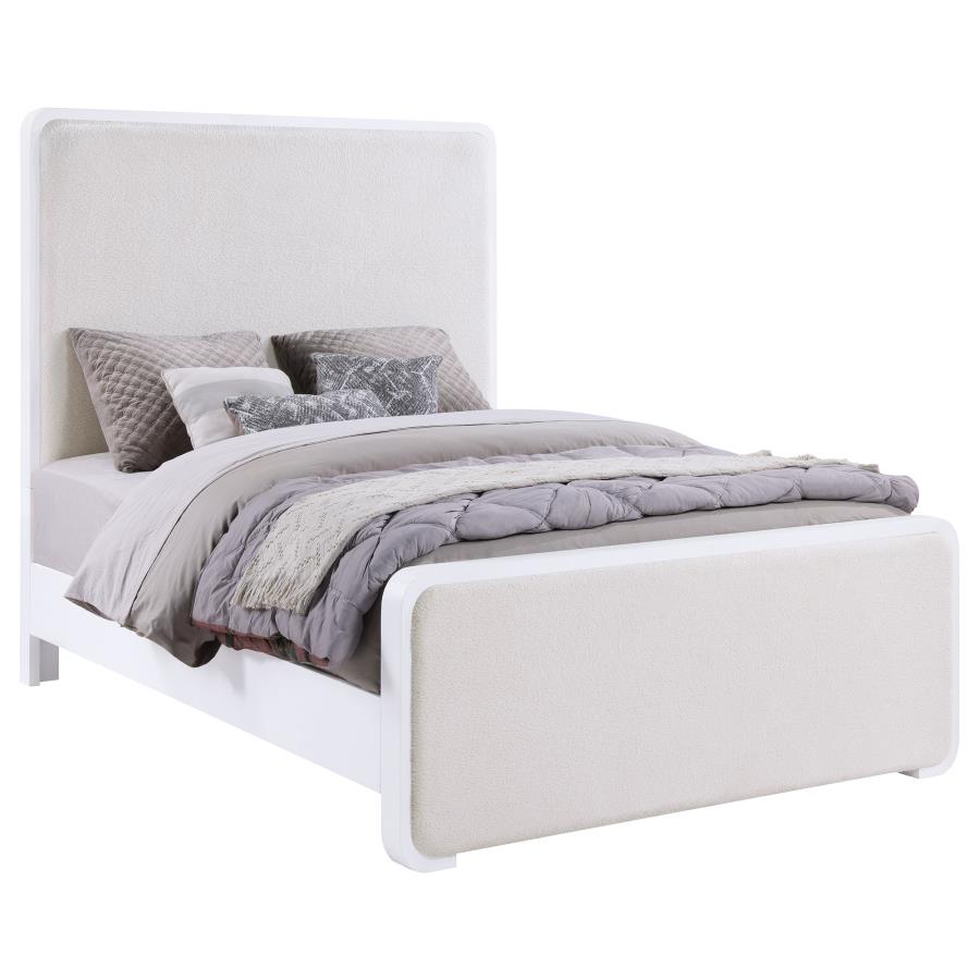 Anastasia Boucle Upholstered Panel Bed Pearl White And Beige