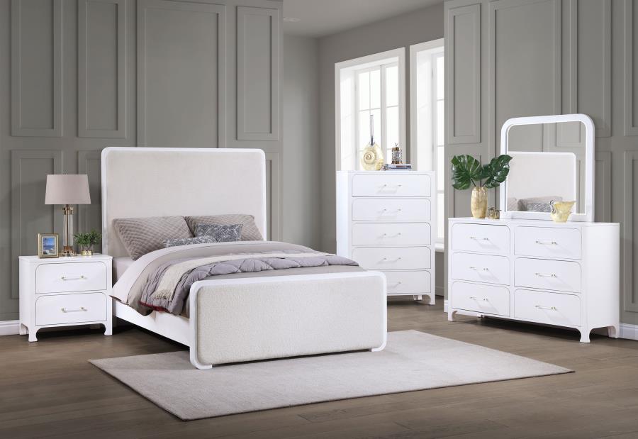 Anastasia Boucle Upholstered Panel Bed Pearl White And Beige