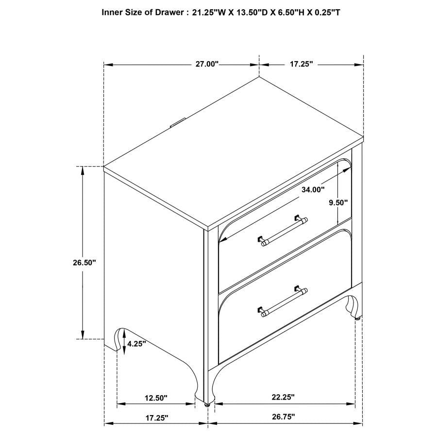 Anastasia 2-Drawer Nightstand Bedside Table Pearl White