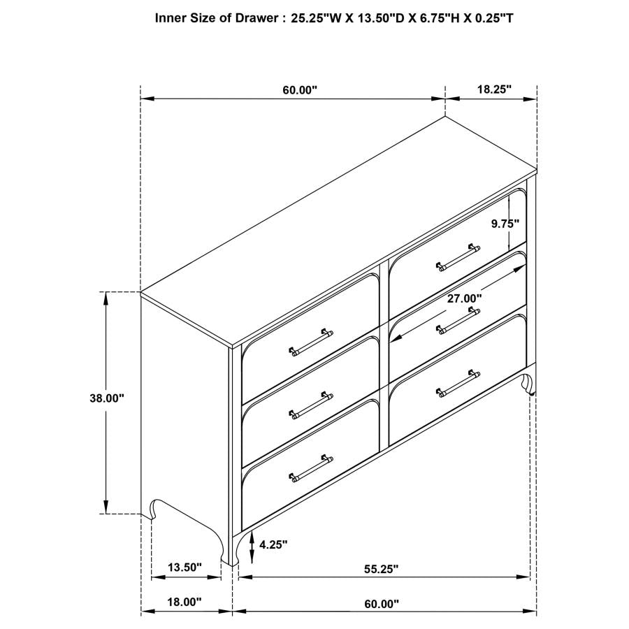 Anastasia 6-Drawer Bedroom Dresser Pearl White