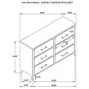 Anastasia 6-Drawer Bedroom Dresser Pearl White