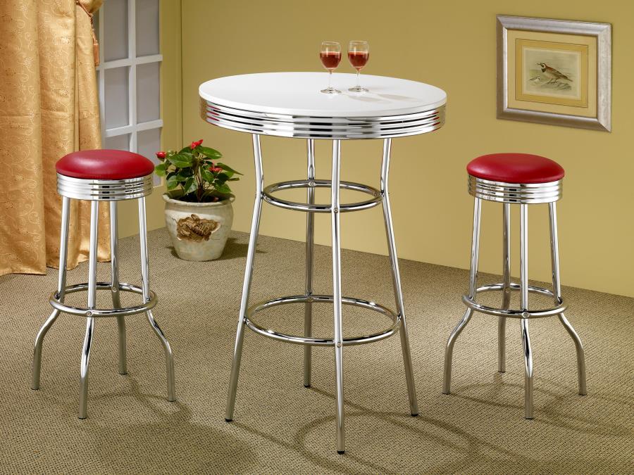 CoasterEveryday Theodore Upholstered Top Bar Stools Red And Chrome (Set Of 2)