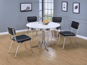 CoasterEveryday Retro Round Dining Table Glossy White And Chrome