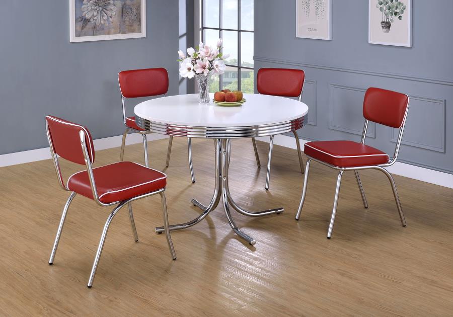 CoasterEveryday Retro Round Dining Table Glossy White And Chrome