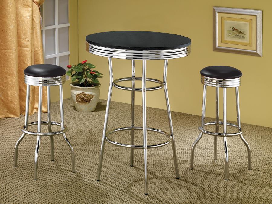 CoasterEveryday Theodore Upholstered Top Bar Stools Black And Chrome (Set Of 2)