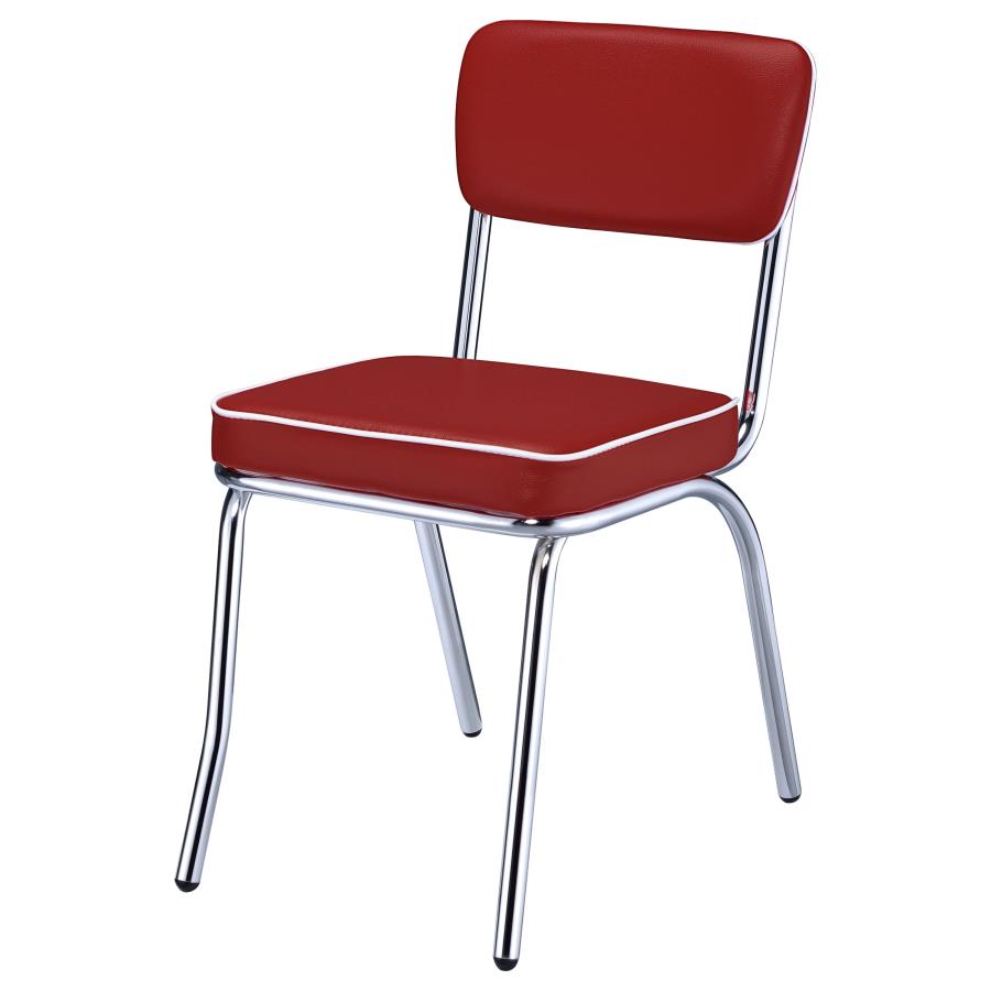 CoasterEveryday Retro Open Back Side Chairs Red And Chrome (Set Of 2)