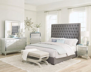 CoasterEssence Camille Tall Tufted Bed Grey