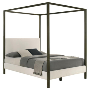 Monroe Upholstered Canopy Platform Bed Vanilla And Black