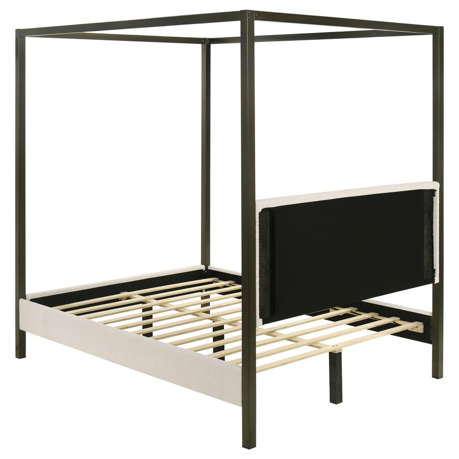 Monroe Upholstered Canopy Platform Bed Vanilla And Black