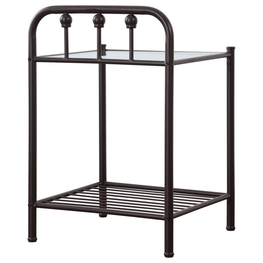 CoasterEveryday Livingston 1-Shelf Nightstand With Glass Top Dark Bronze