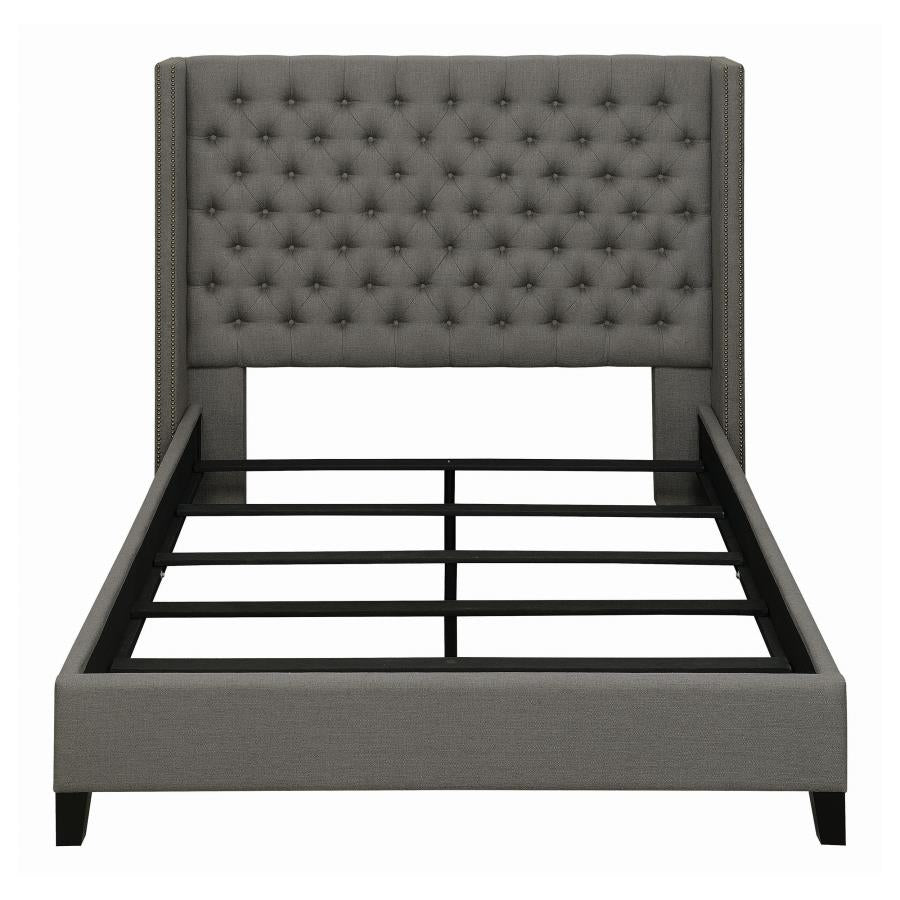 CoasterEssence Bancroft Demi-Wing Upholstered Bed Grey