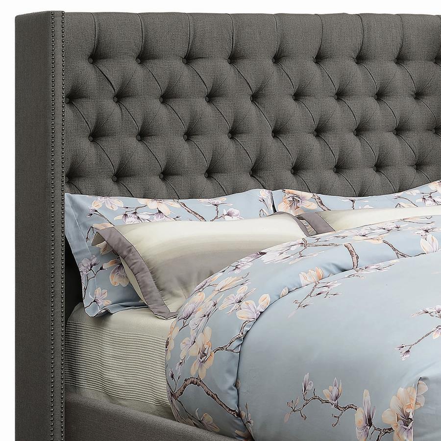 CoasterEssence Bancroft Demi-Wing Upholstered Bed Grey