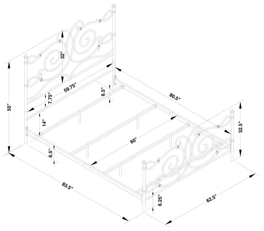 CoasterEssence Parleys Metal Bed With Scroll Headboard Dark Bronze