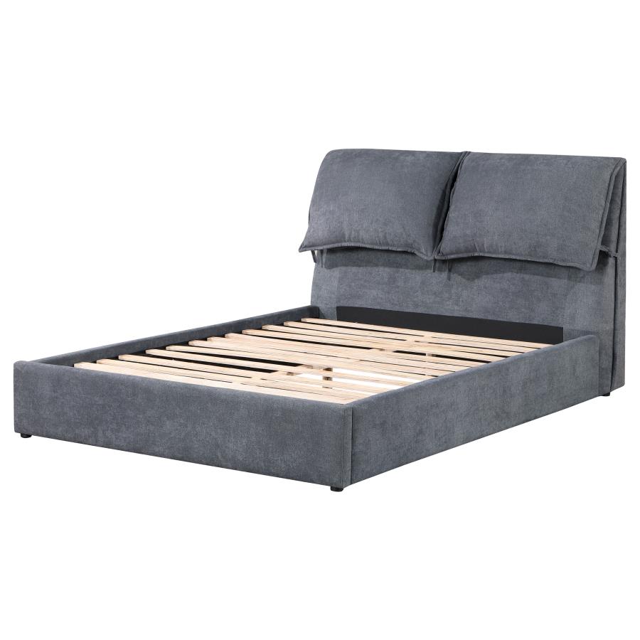 Laurel Upholstered Platform Bed With Pillow Headboard Charcoal Grey