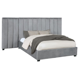 CoasterEssence Arles Upholstered Bedroom Set Grey With Side Panels