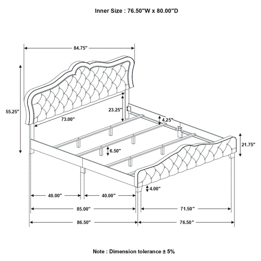 CoasterEssence Bella Upholstered Tufted Panel Bed Grey