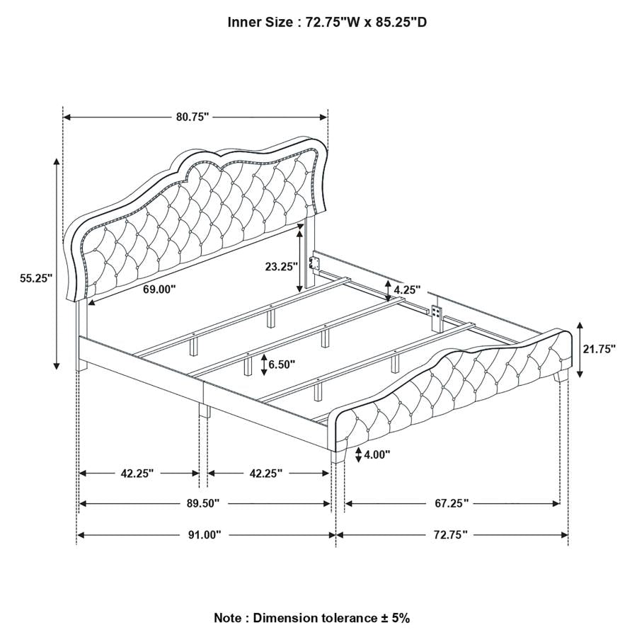 CoasterEssence Bella Upholstered Tufted Panel Bed Grey