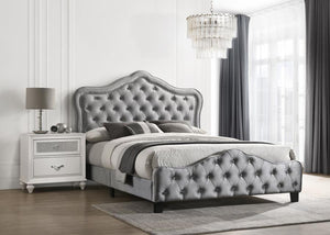 CoasterEssence Bella Upholstered Tufted Panel Bed Grey