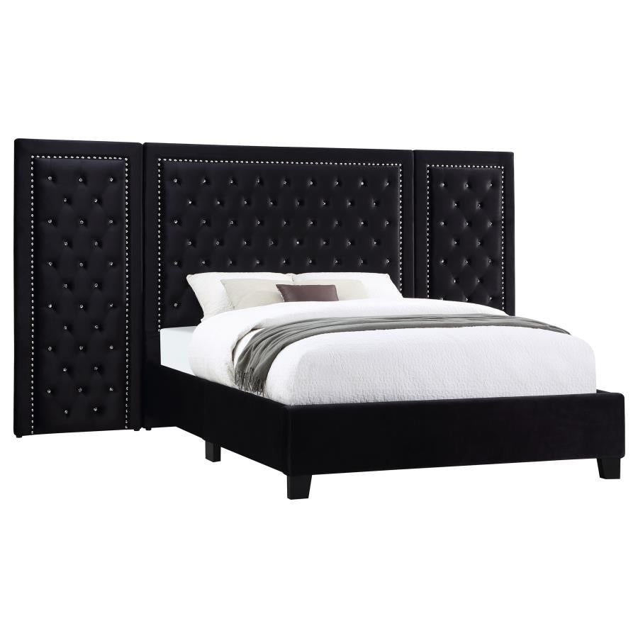 CoasterEssence Hailey Upholstered Platform Bed With Wall Panel Black