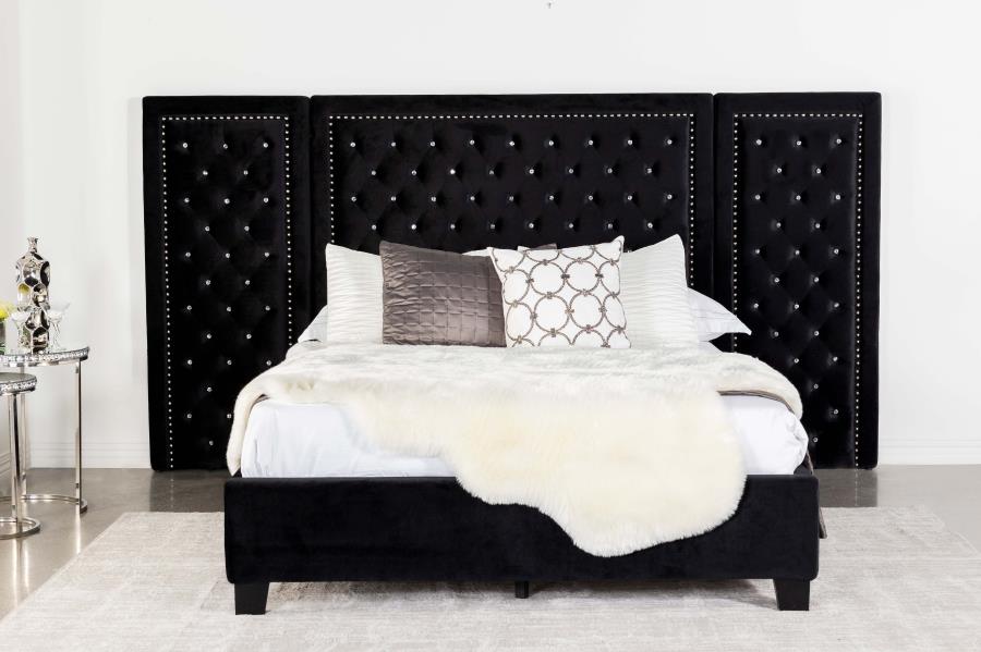 CoasterEssence Hailey Upholstered Tufted Platform Bed Black