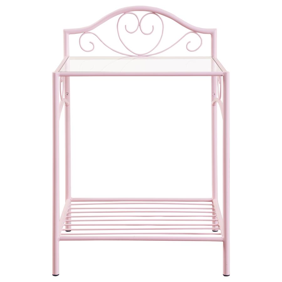 CoasterEssence Massi 1-Shelf Nightstand With Glass Top Powder Pink