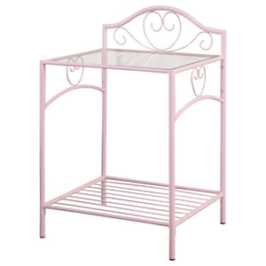 CoasterEssence Massi 1-Shelf Nightstand With Glass Top Powder Pink