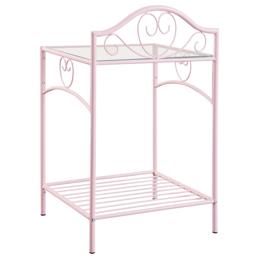 CoasterEssence Massi 1-Shelf Nightstand With Glass Top Powder Pink