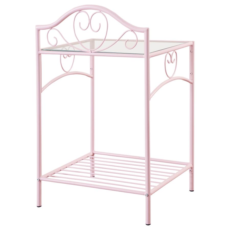 CoasterEssence Massi 1-Shelf Nightstand With Glass Top Powder Pink