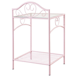 CoasterEssence Massi 1-Shelf Nightstand With Glass Top Powder Pink