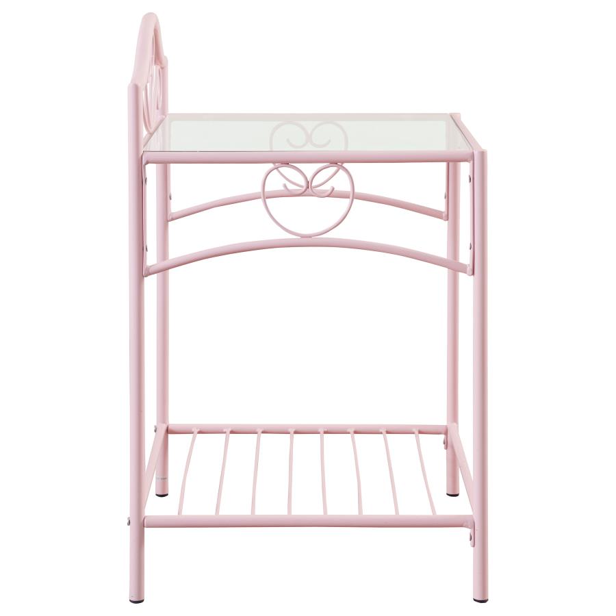 CoasterEssence Massi 1-Shelf Nightstand With Glass Top Powder Pink