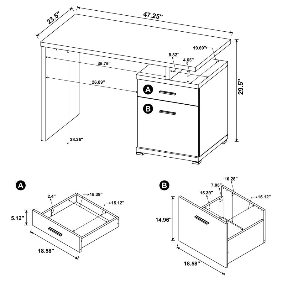 Irving 2-drawer Office Desk with Cabinet White